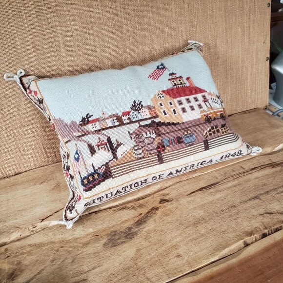Vintage Katha Diddel 100% Wool 1848 American Mail Steamship Needlepoint Pillow - Picture 6 of 13